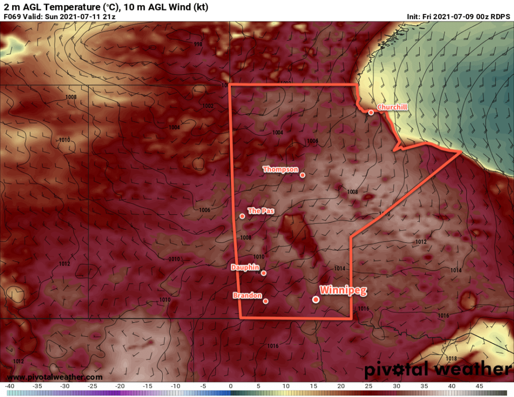 RDPS 2m Temperature Forecast valid 21Z Sunday July 11, 2021