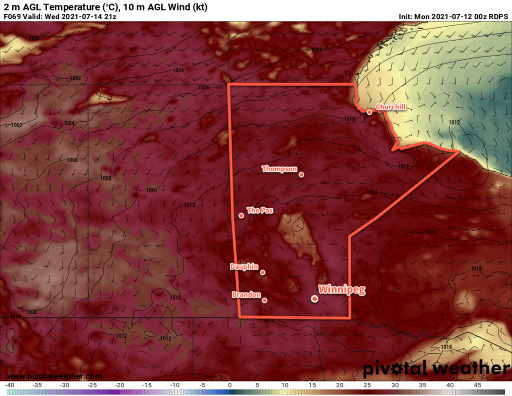 RDPS 2m Temperature Forecast valid 21Z Wednesday July 12, 2021