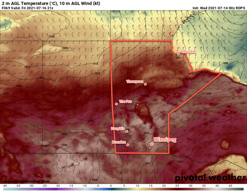 RDPS 2m Temperature Forecast valid 21Z Friday July 16, 2021