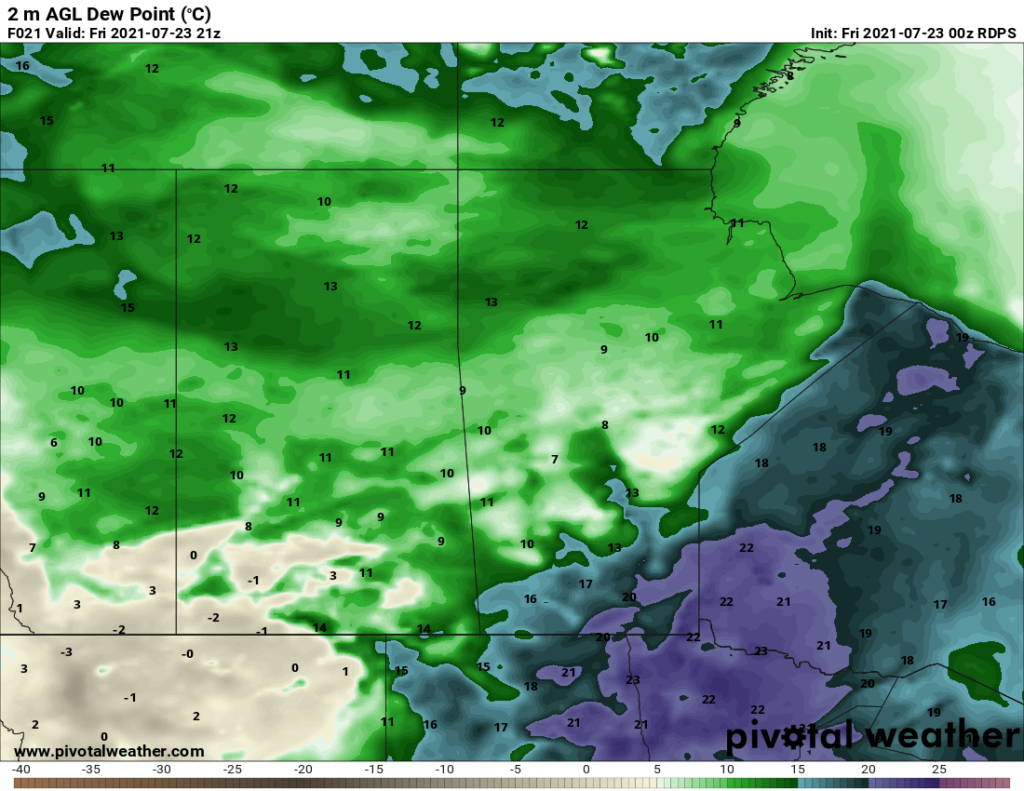 RDPS 2m Dew Point Forecast valid at 21Z Friday July 23, 2021