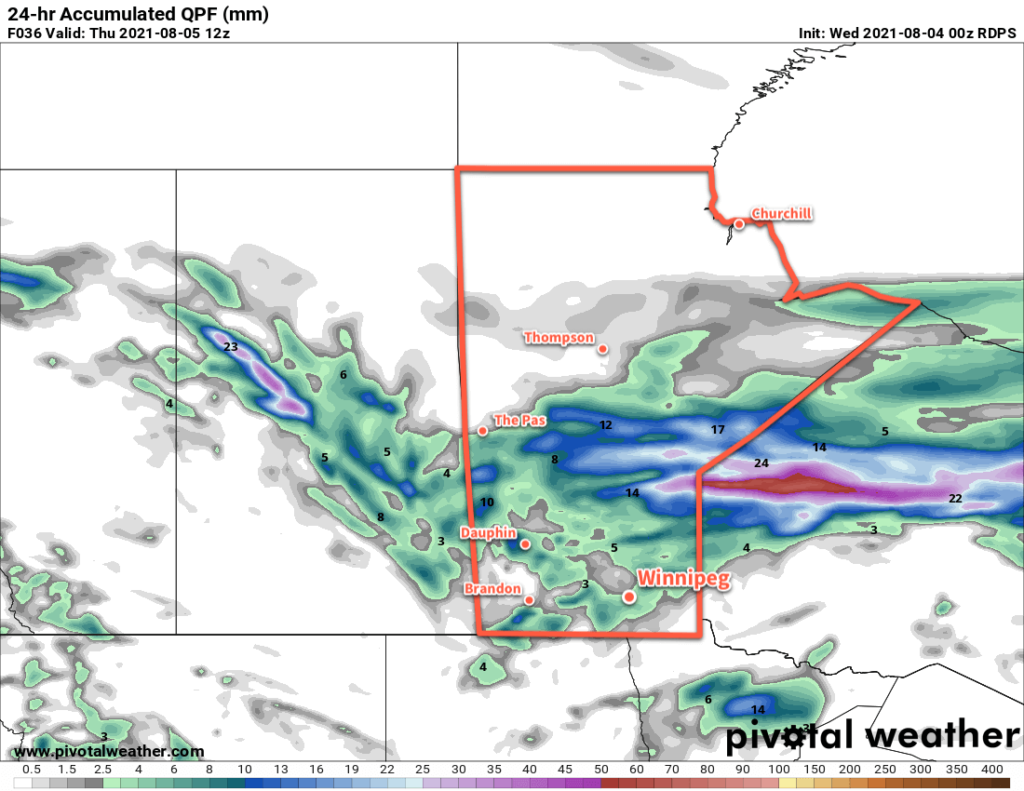 RDPS 2m Temperature Forecast valid 12Z Thursday August 5, 2021