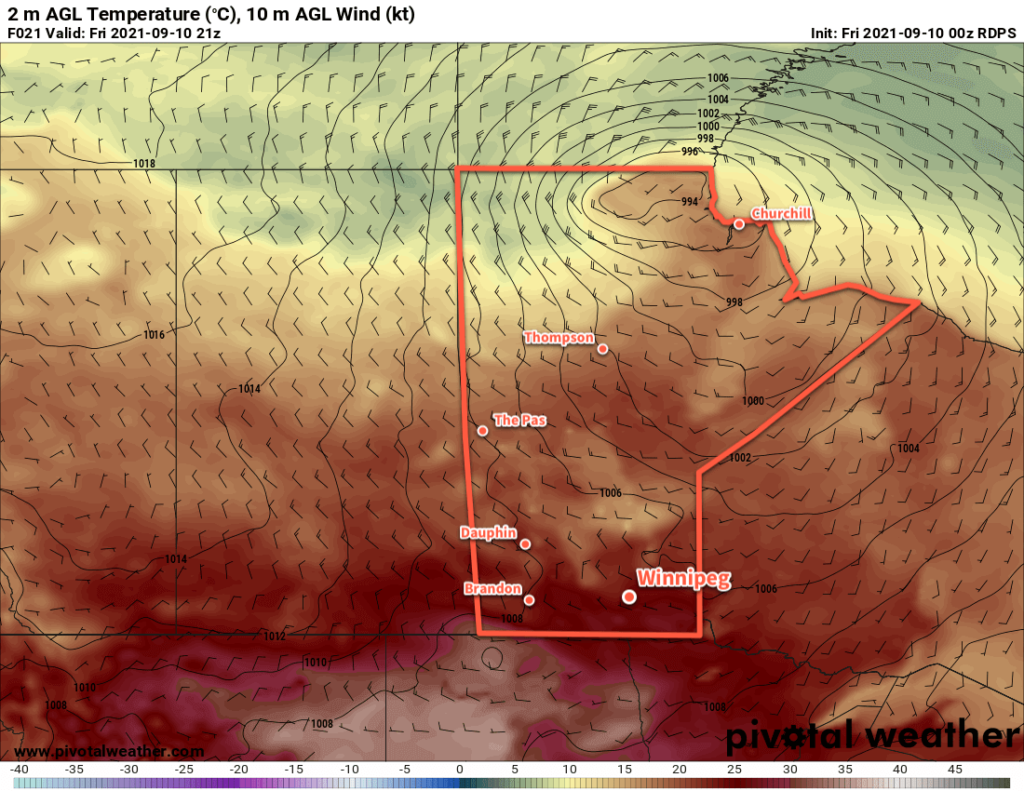 RDPS 2m Temperature Forecast valid 21Z Friday September 10, 2021