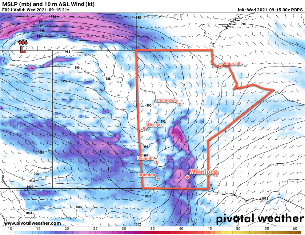 RDPS 2m Wind Forecast valid 21Z Wednesday September 15, 2021