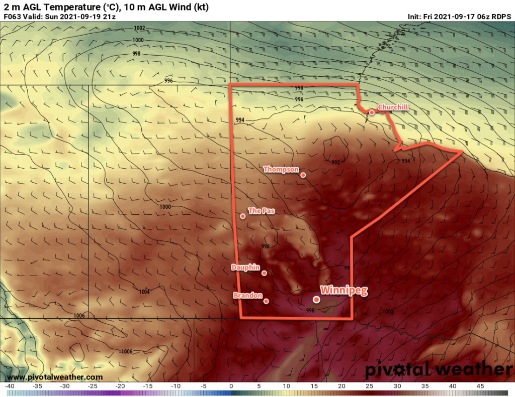 RDPS 2m Temperature Forecast valid 21Z Sunday September 19, 2021