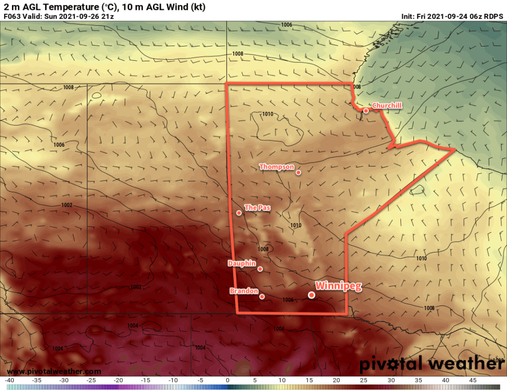 RDPS 2m Temperature Forecast valid 21Z Sunday September 26, 2021