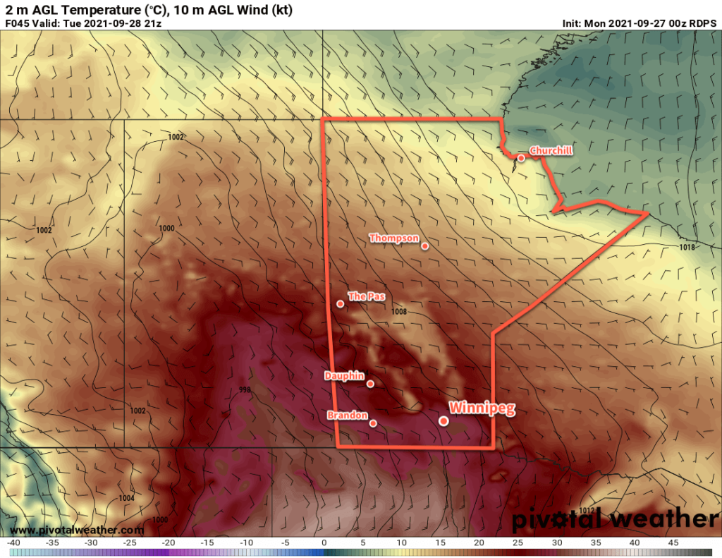 RDPS 2m Temperature Forecast valid 21Z Tuesday September 28, 2021