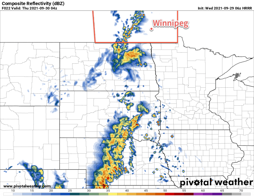 HRRR Simulated Reflectivity valid 04Z Thursday September 30, 2021