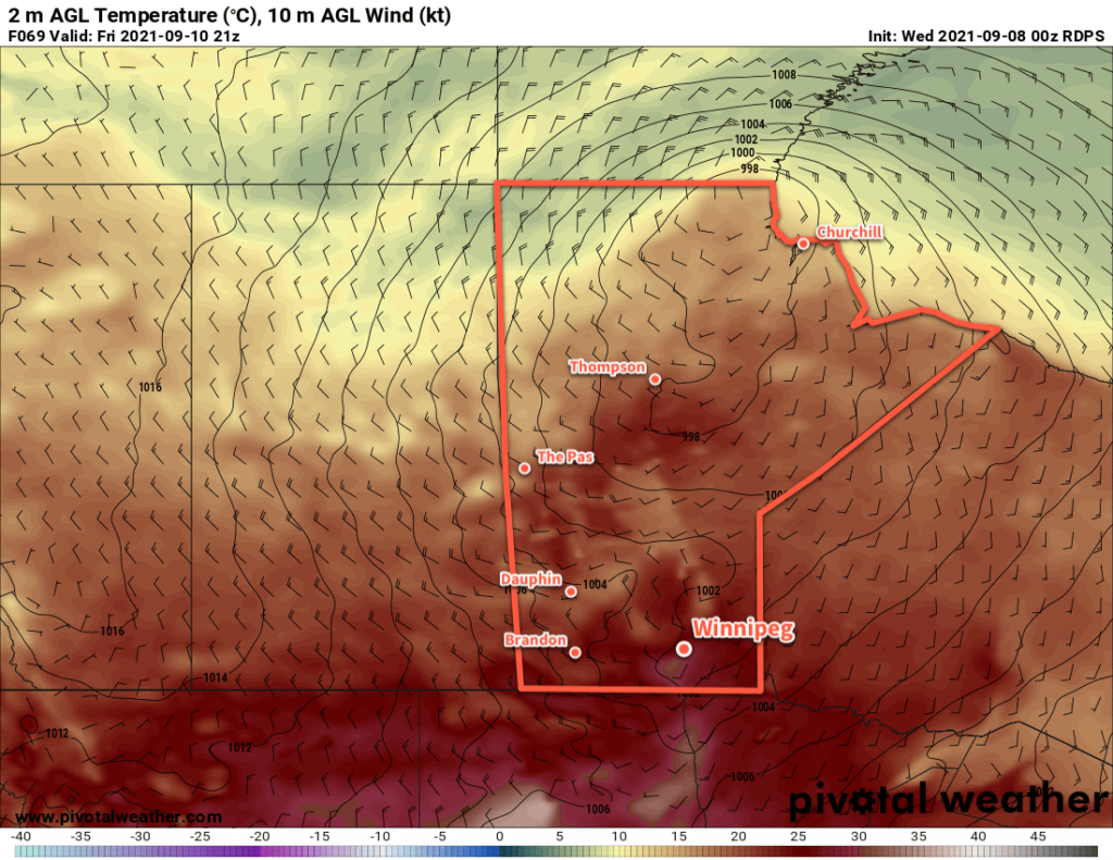 RDPS 2m Temperature Forecast valid 21Z Friday September 10, 2021