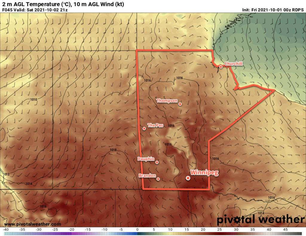 RDPS 2m Temperature Forecast valid 21Z Saturday October 2, 2021