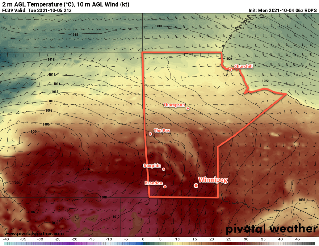 RDPS 2m Temperature valid 21Z October 5, 2021