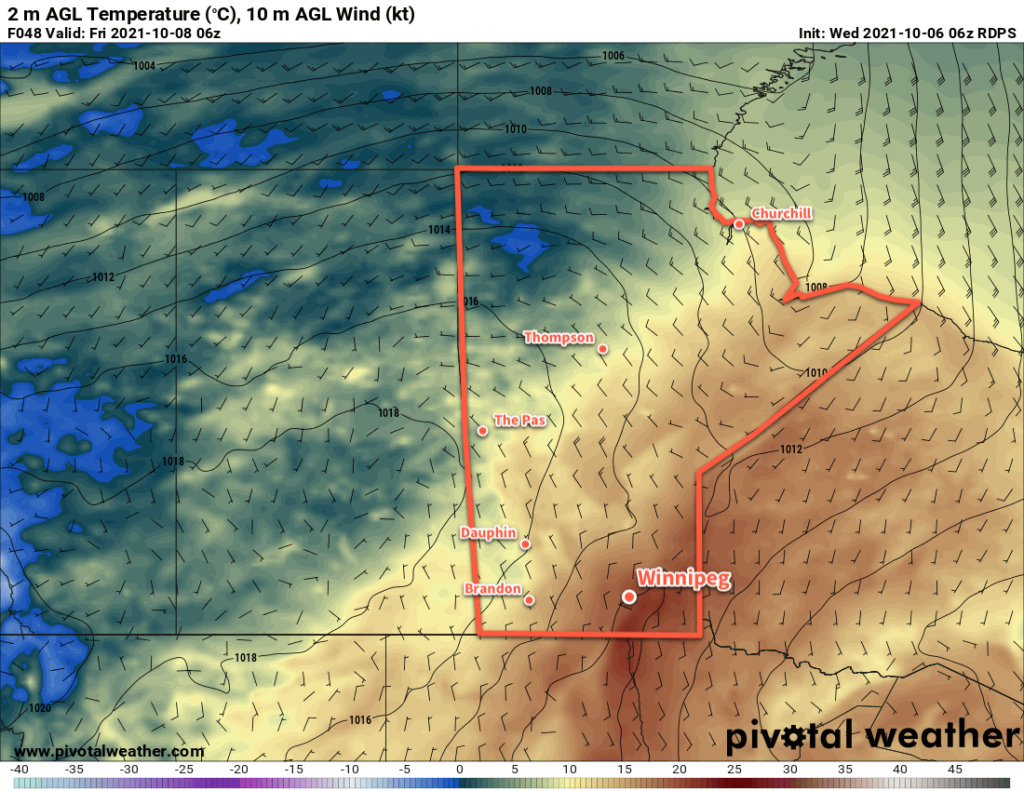 RDPS 2m Temperature Forecast valid 06Z Friday October 8, 2021