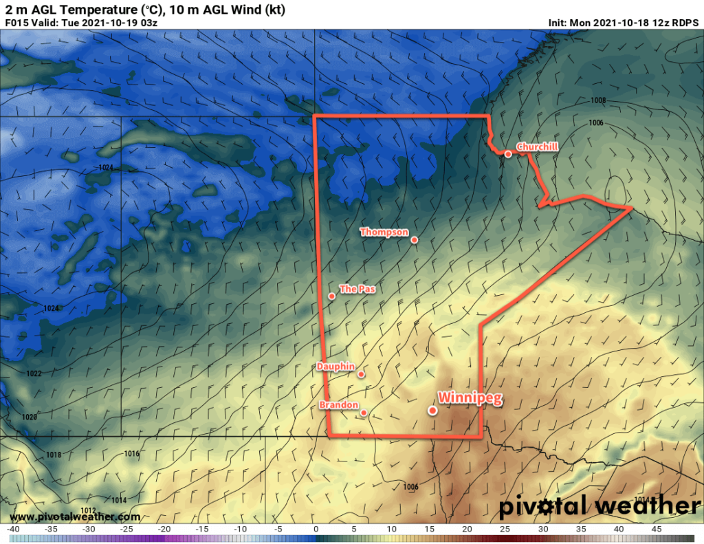 RDPS 2m Temperature Forecast valid 03Z Tuesday October 19, 2021