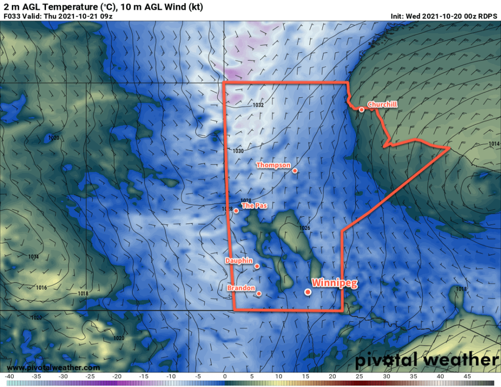 RDPS 2m Temperature Forecast valid 09Z Thursday October 21, 2021