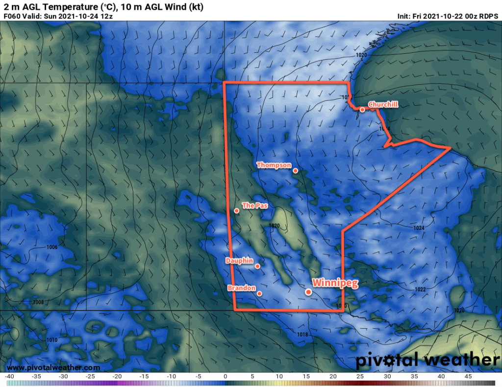 RDPS 2m Temperature Forecast valid Sunday October 24, 2021