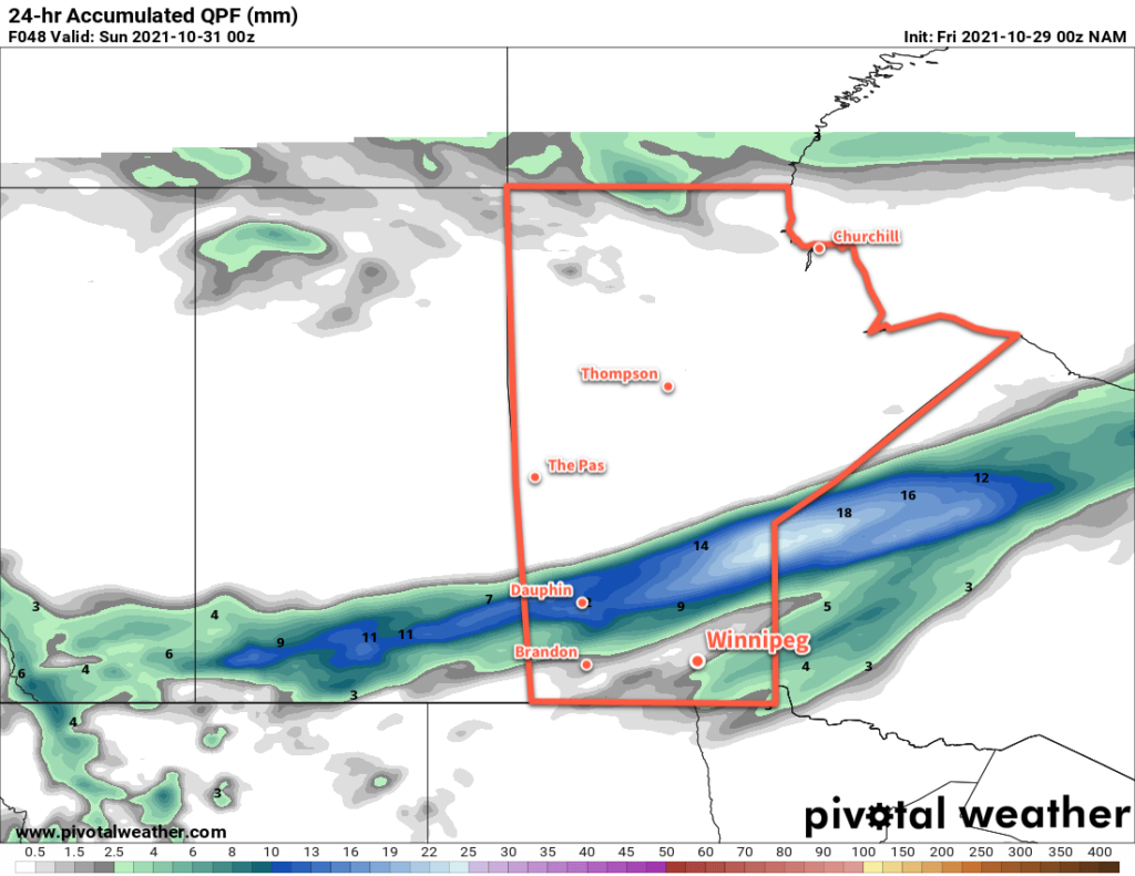 NAM 24hr. Precipitation Accumulation Forecast valid 00Z Sunday October 31, 2021