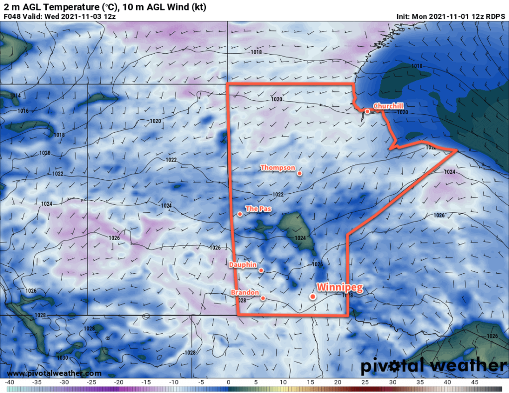 RDPS 2m Temperature Forecast valid 12Z Wednesday November 3, 2021