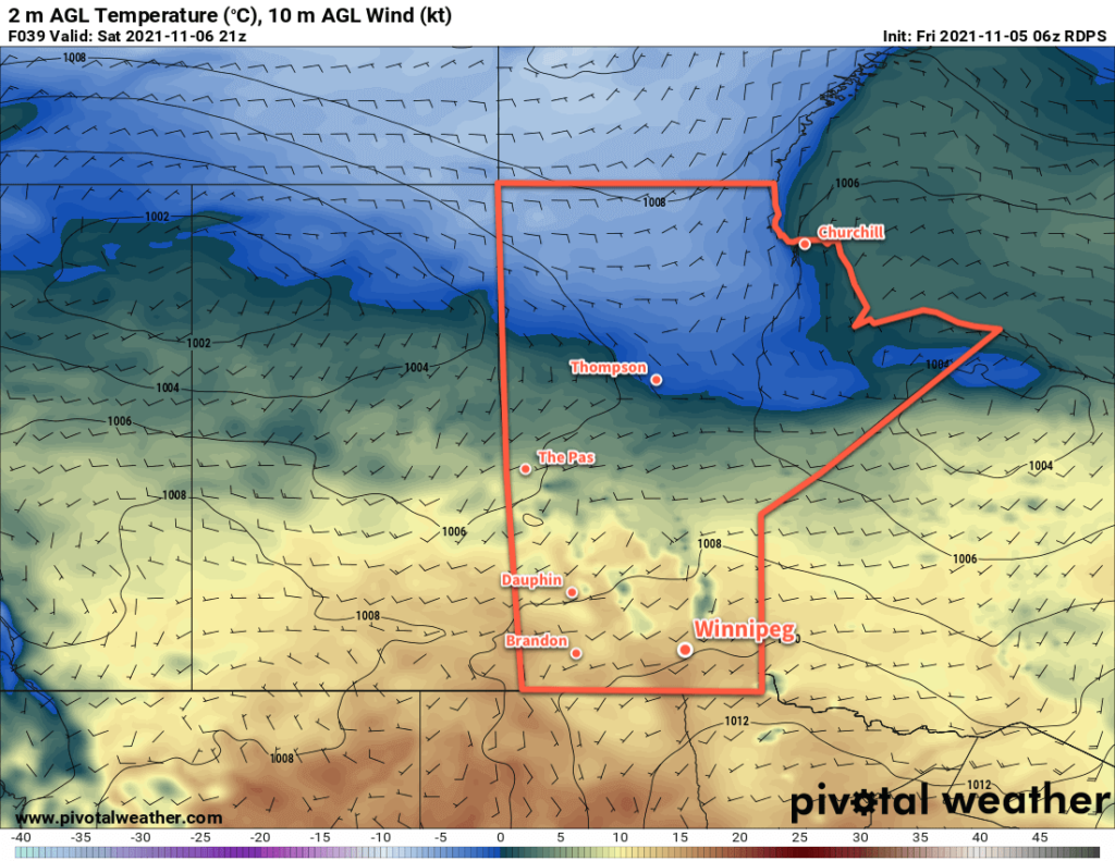 RDPS 2m Temperature Forecast valid 21Z Saturday November 6, 2021