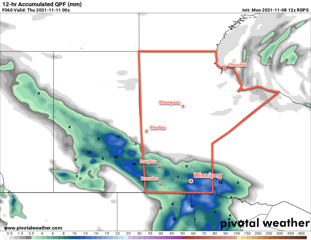 RDPS Forecast 12hr. Precipitation Accumulation valid 00Z Thursday November 11, 2021