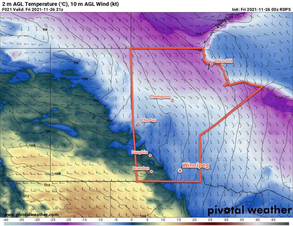 RDPS 2m Temperature Forecast valid 21Z Friday November 26, 2021