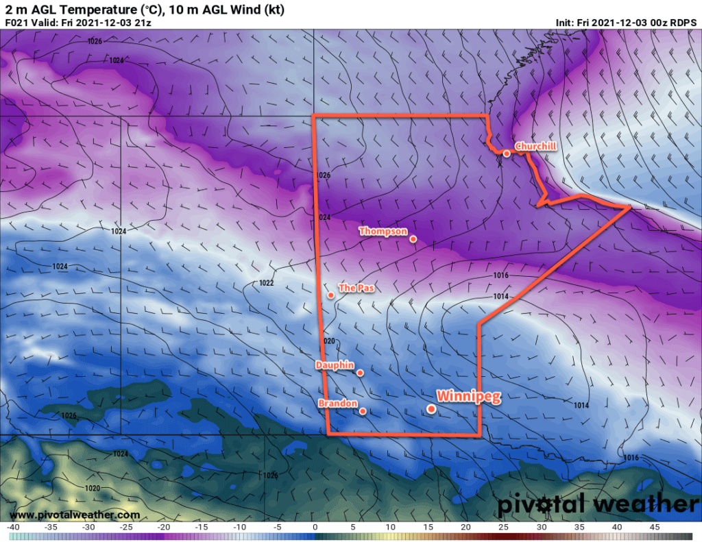 RDPS 2m Temperature Forecast valid 21Z Friday December 3, 2021