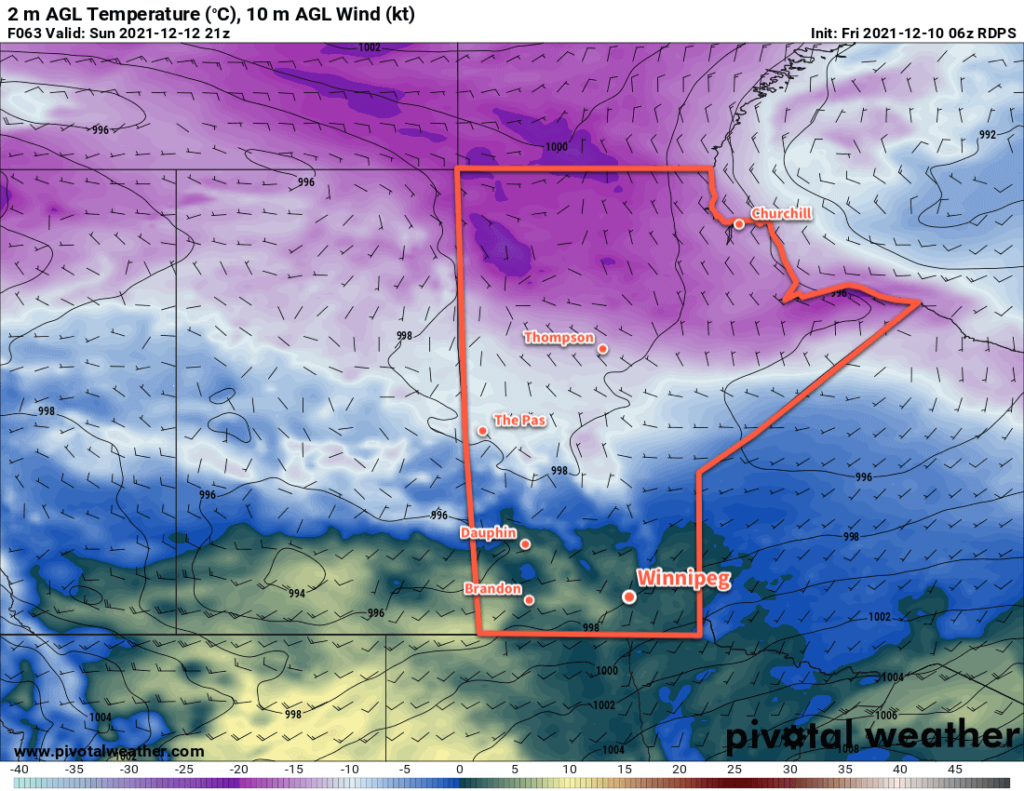 RDPS 2m Temperature Forecast valid 21Z Sunday December 12, 2021