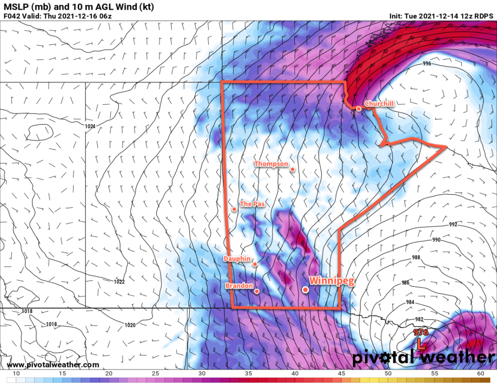 RDPS 10m Wind Forecast valid 06Z Thursday December 16, 2021