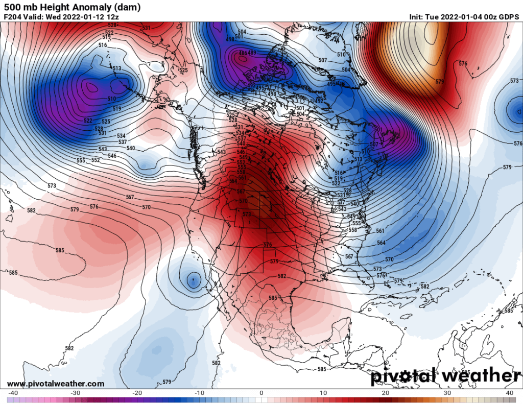 GDPS 500mb Height Anomaly Forecast valid 12Z Wednesday January 12, 2022