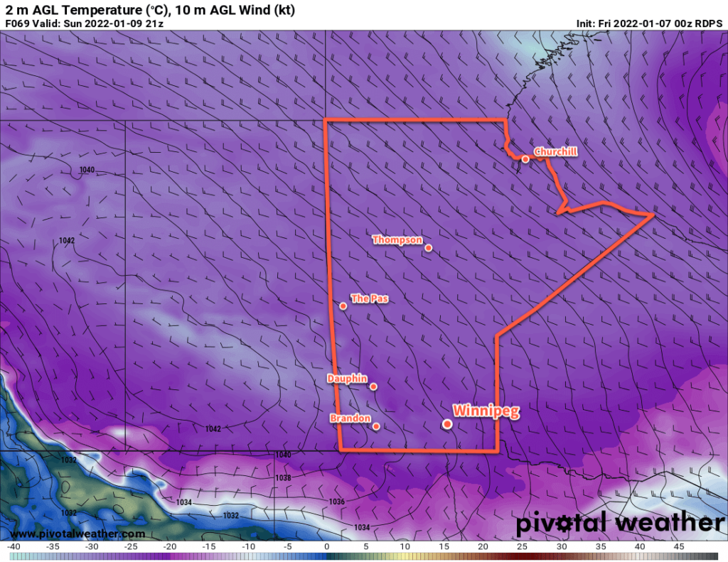 RDPS 2m Temperature Forecast valid 21Z Sunday January 9, 2022