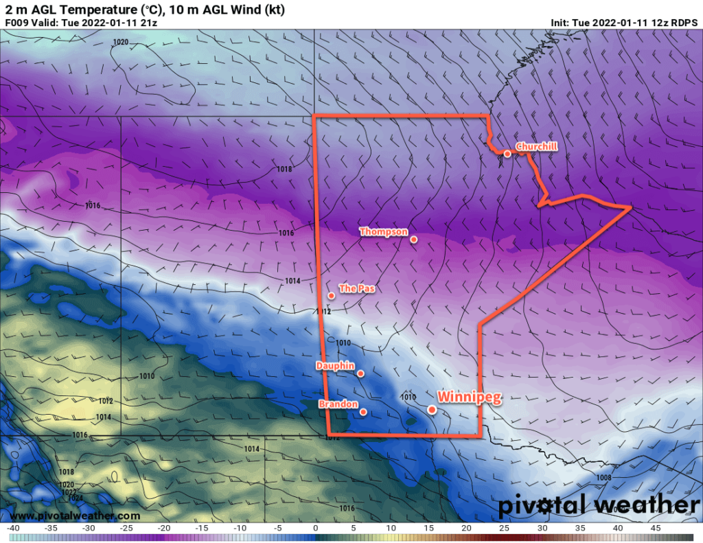 RDPS 2m Temperature Forecast valid 21Z Tuesday January 11, 2022