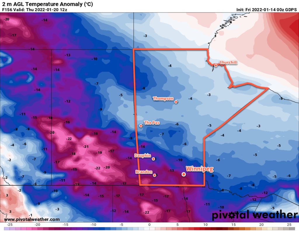 GDPS 2m Temperature Anomaly Forecast valid 12Z Thursday January 20, 2022