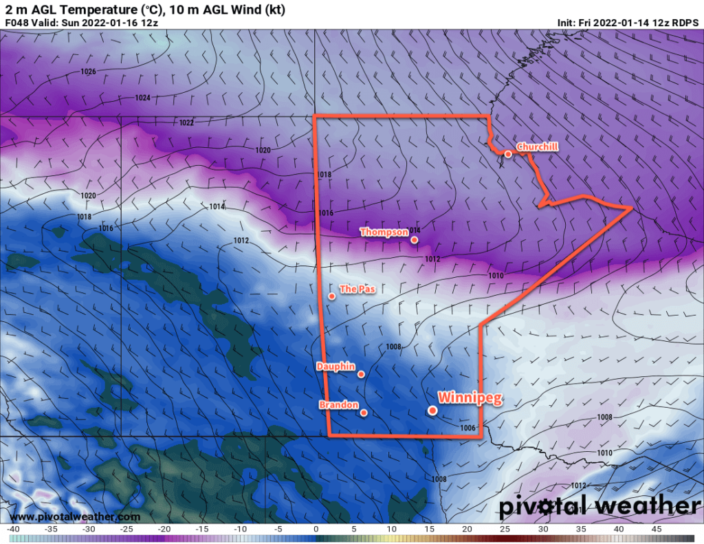 RPDS 2m Temperature Forecast valid 12Z Sunday January 16, 2022