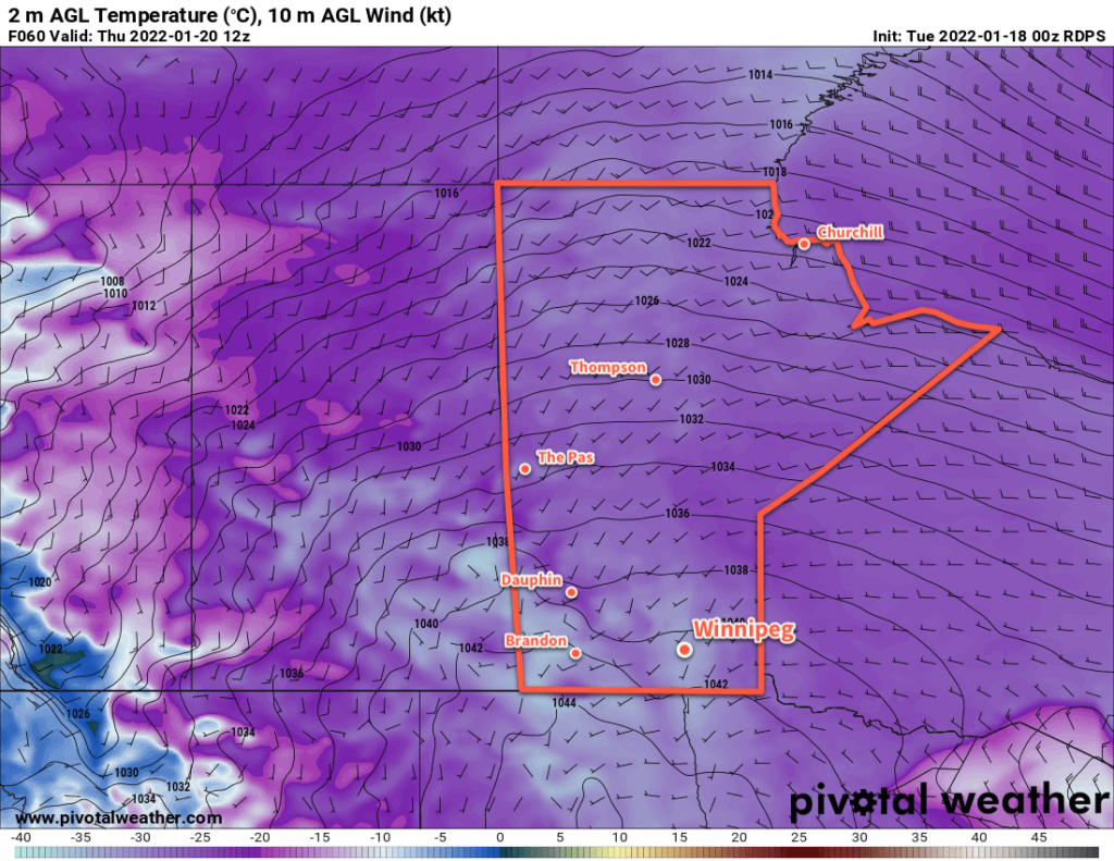 RDPS 2m Temperature Forecast valid 12Z Thursday January 20, 2022