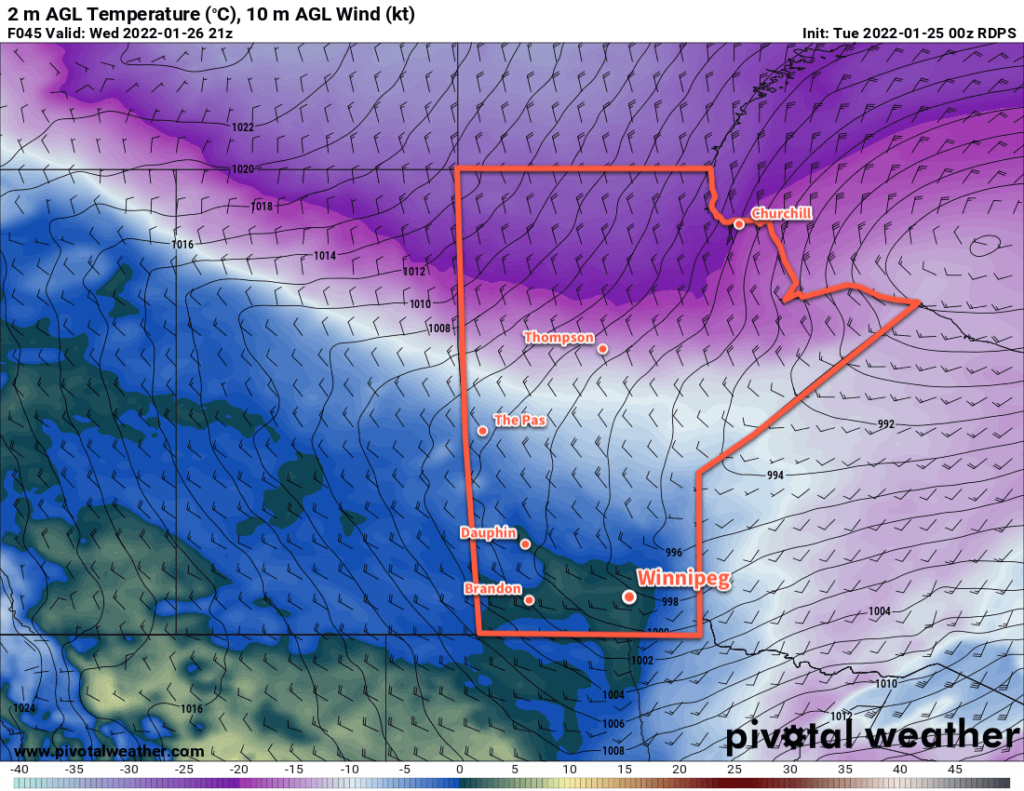 RDPS 2m Temperature Forecast valid 21Z Wednesday January 26, 2022