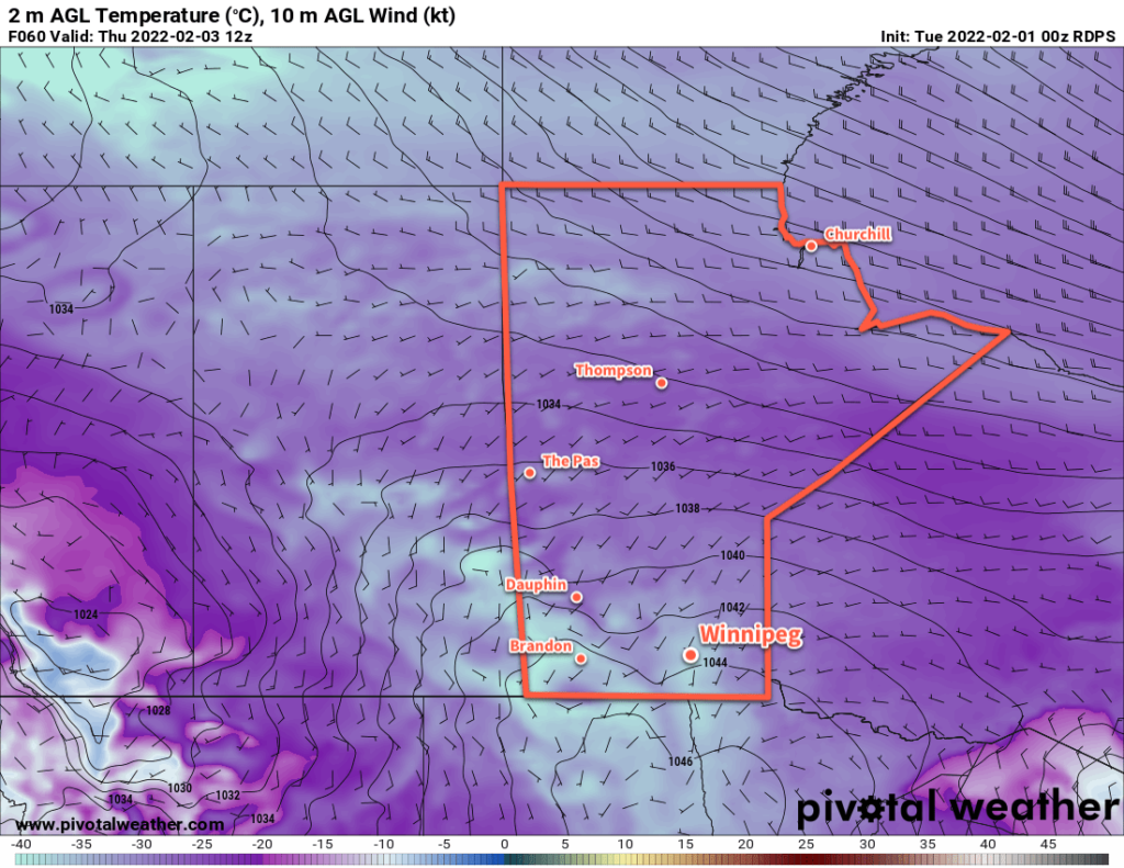 RDPS 2m Temperature Forecast valid 12Z Thursday February 3, 2022