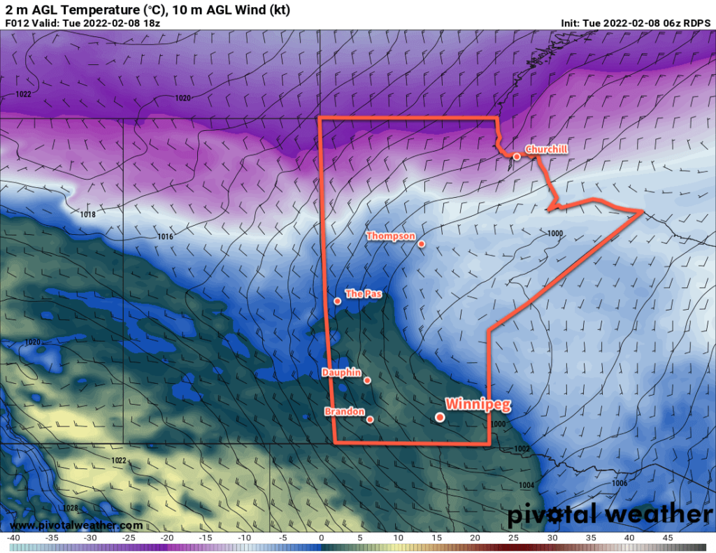 RDPS 2m Temperature Forecast valid 18Z Tuesday February 8, 2022