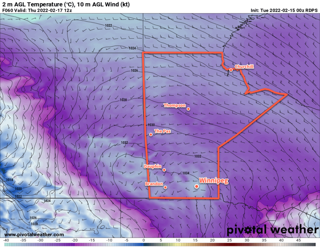 RDPS 2m Temperature Forecast valid 12Z Thursday February 17, 2022