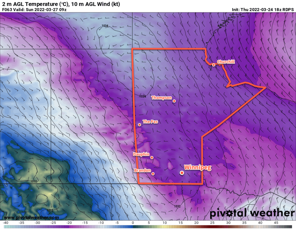 RDPS 2m Temperature Forecast valid 09Z Sunday March 27, 2022