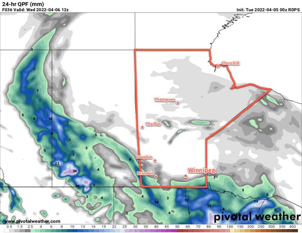 RPDS 24hr. Precipitation Accumulation Forecast valid 12Z Wednesday April 6, 2022