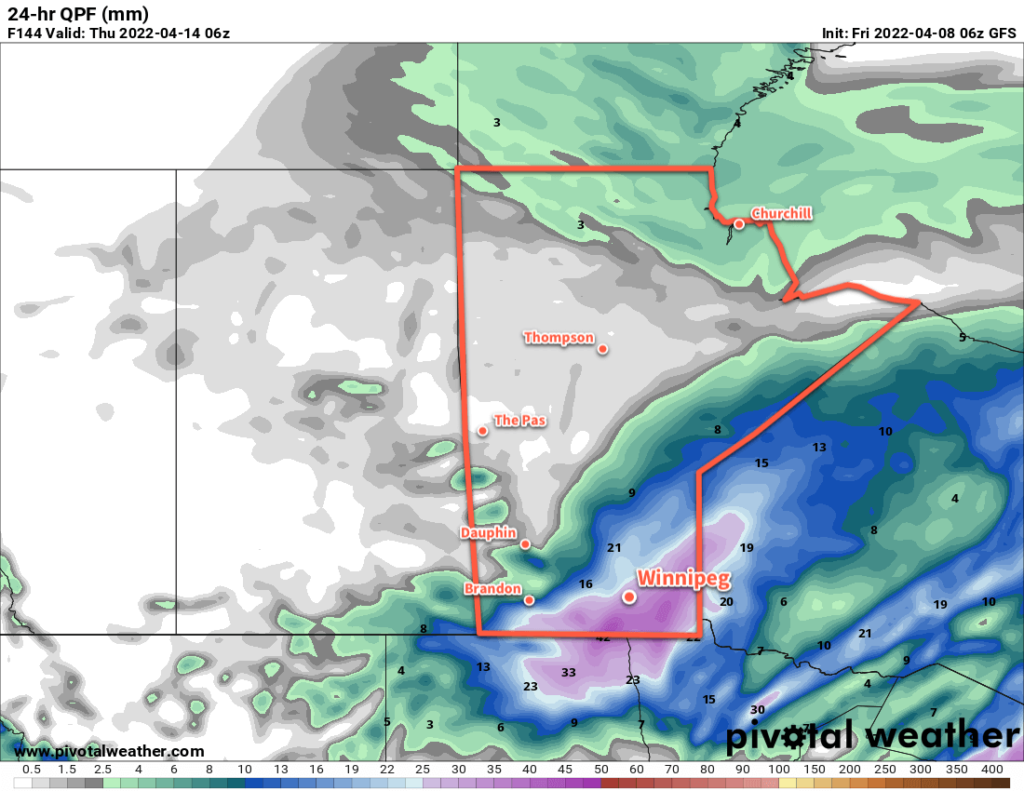 GFS 24hr. Precipitation Accumulation Forecast valid 06Z Thursday April 14, 2022