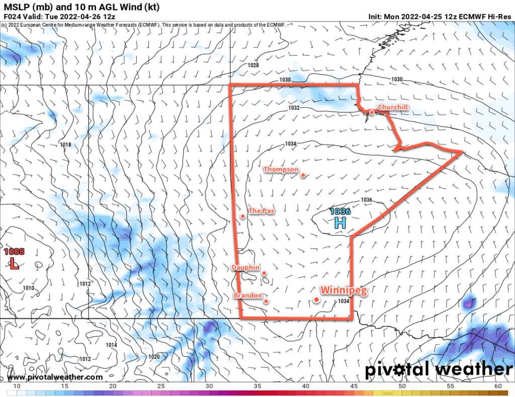 ECMWF 10m Winds and MSLP Forecast valid 12Z Tuesday April 26, 2022