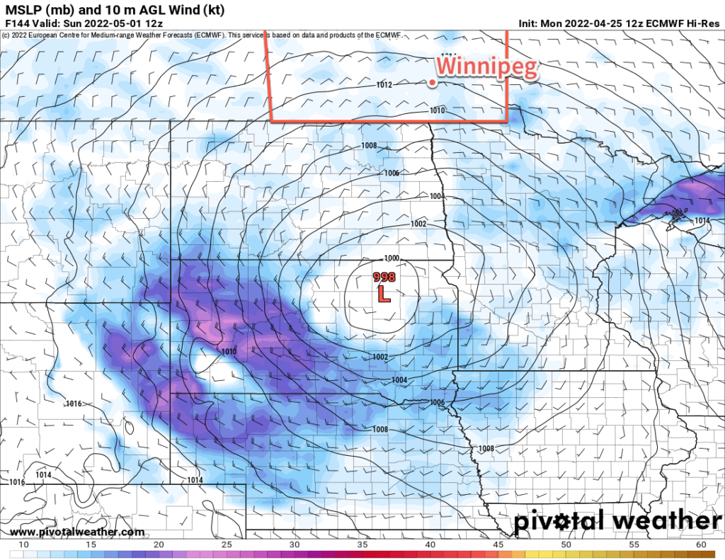 ECMWF 10m Wind and MSLP Forecast valid 12Z Sunday May 1, 2022