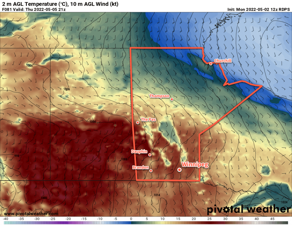 RDPS 2m Temperature Forecast valid 21Z Thursday May 5, 2022