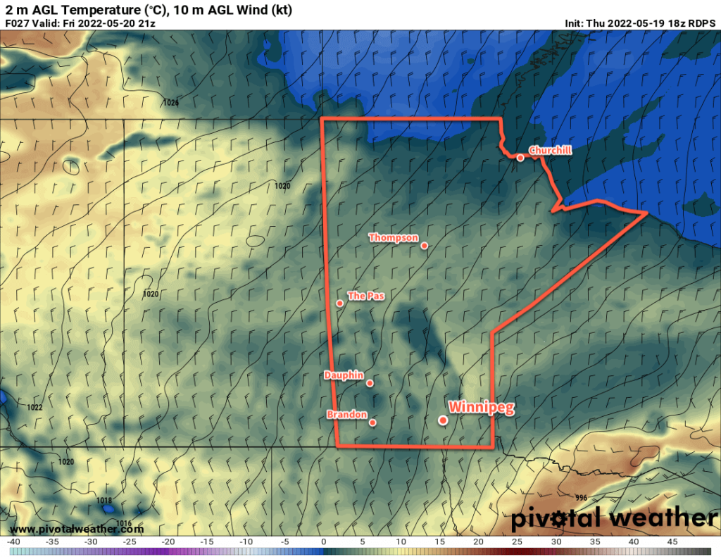 RDPS 2m Temperature Forecast valid 21Z Friday May 20, 2022