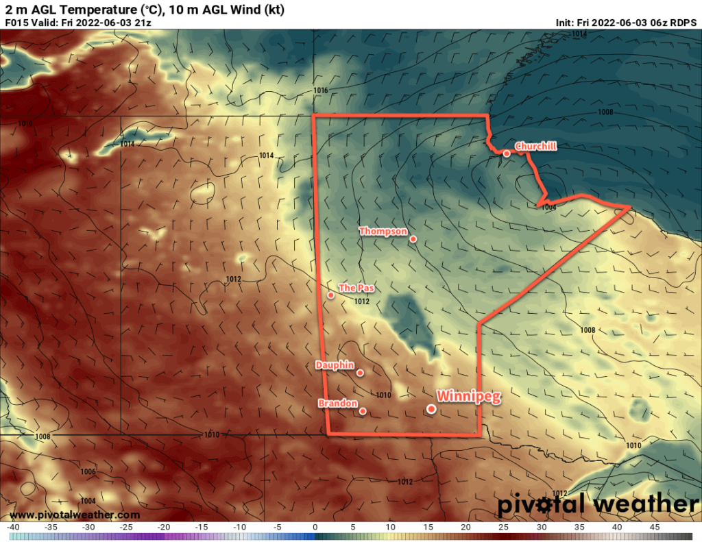 RDPS 2m Temperature Forecast valid 21Z Friday June 3, 2022