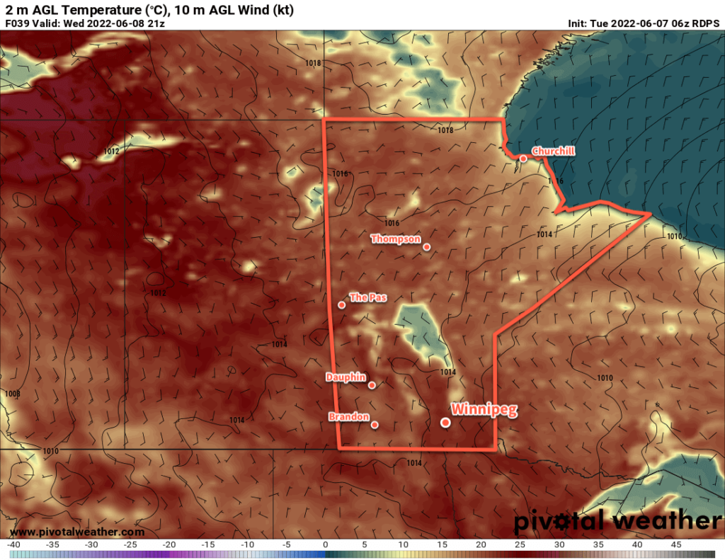 RDPS 2m Temperature Forecast valid 21Z Wednesday June 8, 2022