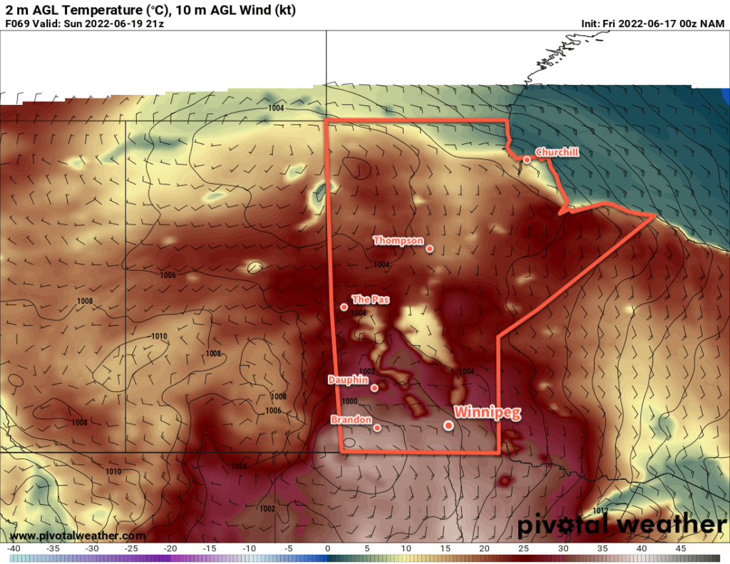 NAM 2m Temperature Forecast valid 21Z Sunday June 19, 2022