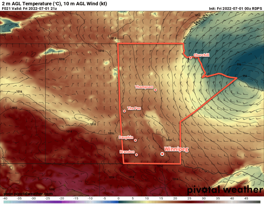 RDPS 2m Temperature Forecast valid 21Z July 1, 2022