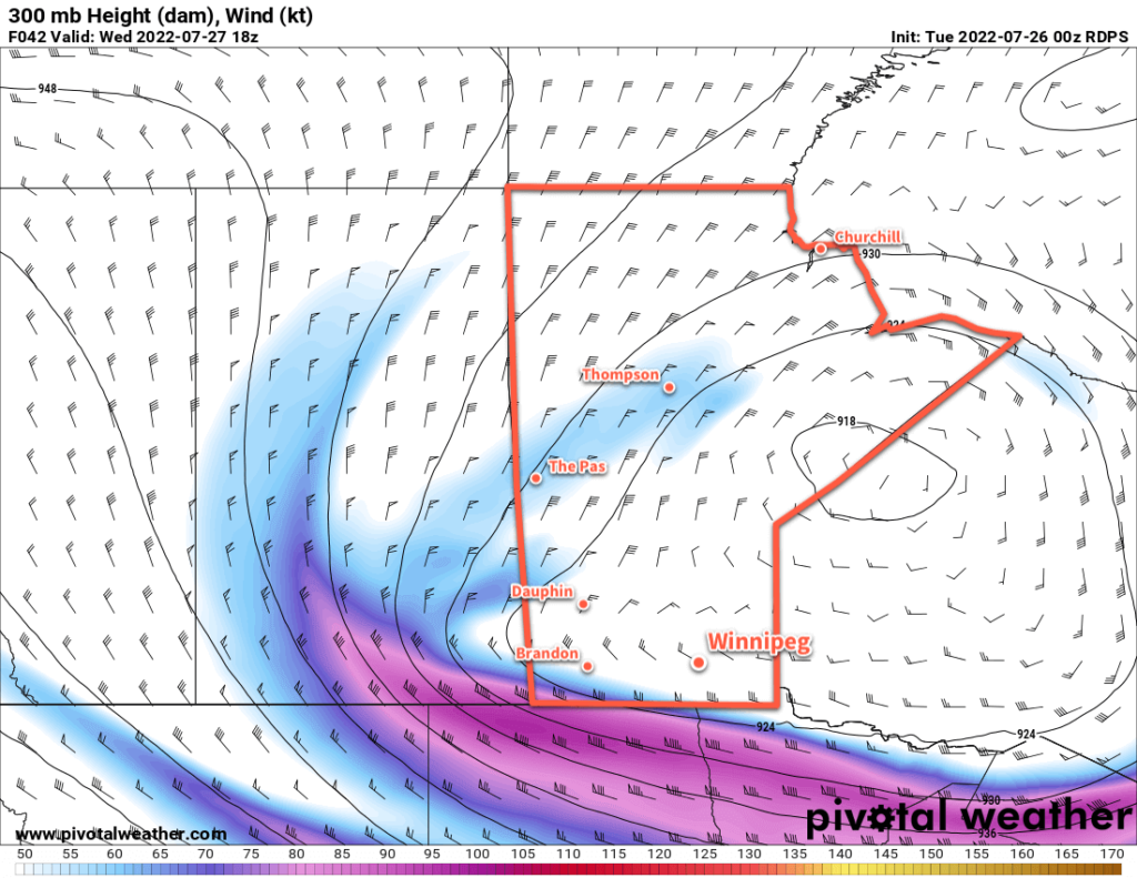 RDPS 300mb Wind and Height Forecast valid 18Z Wednesday July 27, 2022