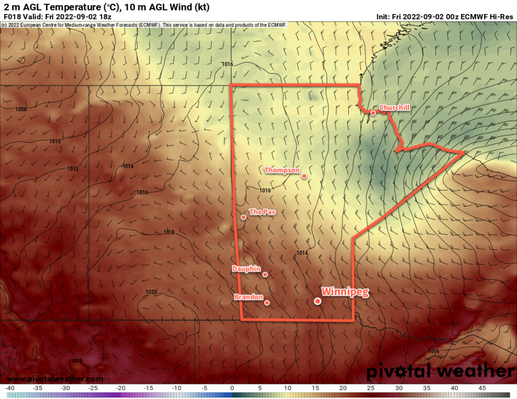 ECMW 2m Temperature Forecast valid 18Z Friday September 2, 2022