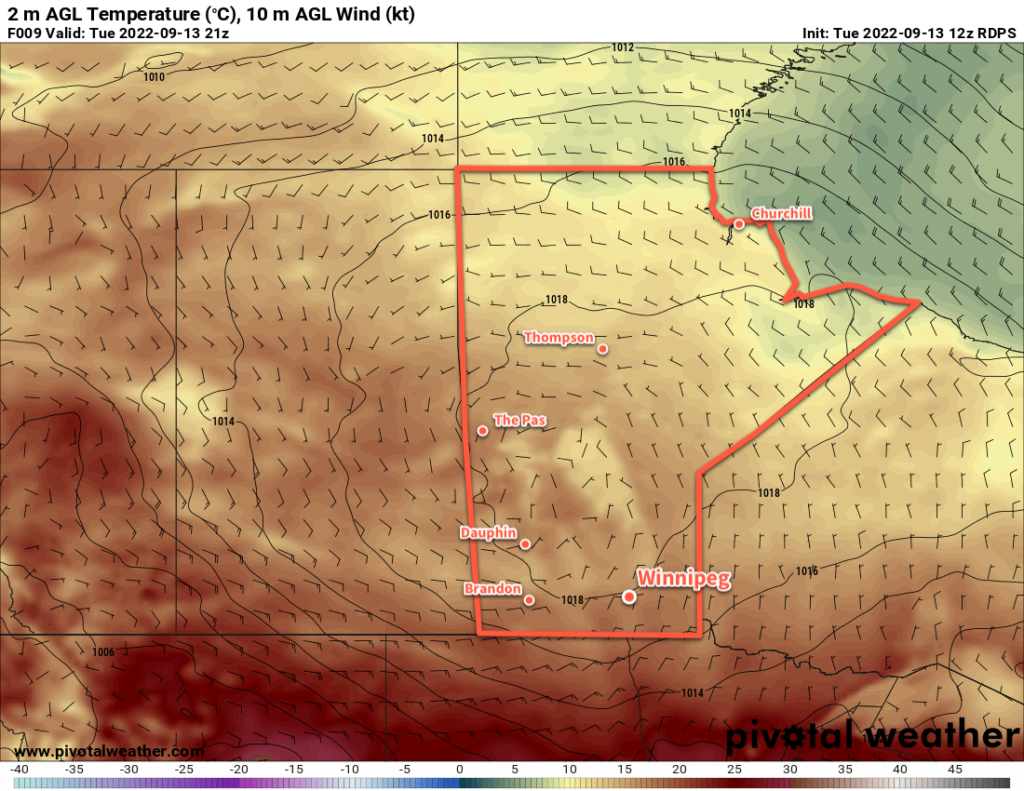 RDPS 2m Temperature Forecast valid 21Z Tuesday September 13, 2022